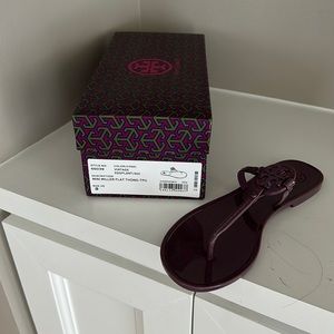 Tory Burch mini Miller jelly thong in vintage eggplant.